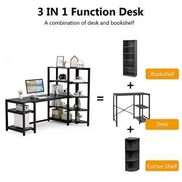 Tribesigns Modern Computer Desk with 5 Tier Storage Shelves, 67 inch Large Office Desk Study Writing Table Workstation with Corner Bookshelf and Tower Shelf for Home Office, Black