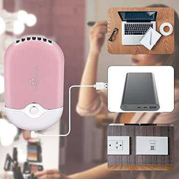 Afounda USB and Mini Portable Fans,Rechargeable Electric Handheld Air Conditioning Cooling Refrigeration Fan for Eyelash,Eyelash Extension,Nail Dryer(Pink)
