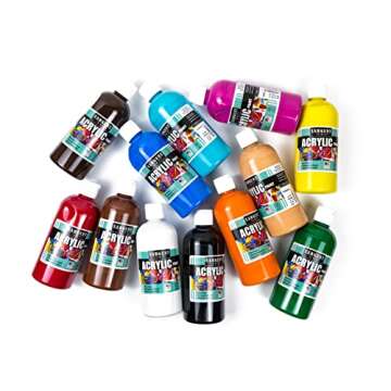 Sargent Art Acrylic Paint, Set of 12 Colors pieces of 16 fl oz bottles, Non-Fading, Rich Vivid Pigments, Brilliant Matte Finish, Fast Dry Formula, Non-Toxic