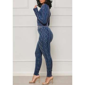 Voghtic Women's Winter 2 Piece Sweater Sets Cable Knit Long Sleeve Crop Tops Bodycon Pants Matching Lounge Outfits