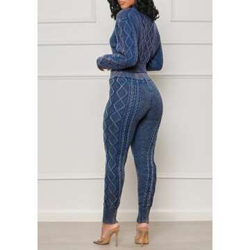 Voghtic Women's Winter 2 Piece Sweater Sets Cable Knit Long Sleeve Crop Tops Bodycon Pants Matching Lounge Outfits