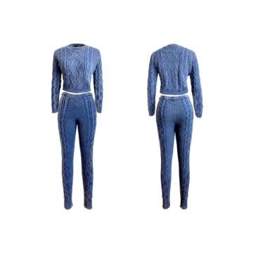 Voghtic Women's Winter 2 Piece Sweater Sets Cable Knit Long Sleeve Crop Tops Bodycon Pants Matching Lounge Outfits