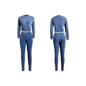 Voghtic Women's Winter 2 Piece Sweater Sets Cable Knit Long Sleeve Crop Tops Bodycon Pants Matching Lounge Outfits