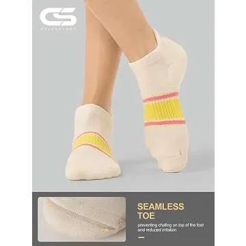 CS CELERSPORT Ankle Athletic Running Socks Low Cut Sports Tab Socks for Men and Women (6 Pairs), Medium, Creamy-White Multicolor