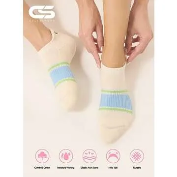 CS CELERSPORT Ankle Athletic Running Socks Low Cut Sports Tab Socks for Men and Women (6 Pairs), Medium, Creamy-White Multicolor
