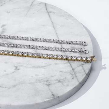 Amazon Essentials Platinum Plated Sterling Silver Tennis Bracelet - 8", Infinite Elements Cubic Zirc...