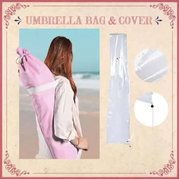 LAGarden 6Ft Fringe Patio Umbrella with Tassels & Carry Bag 50 / 60s Vintage Style Umbrella Wood Pink,Model: PS6-12