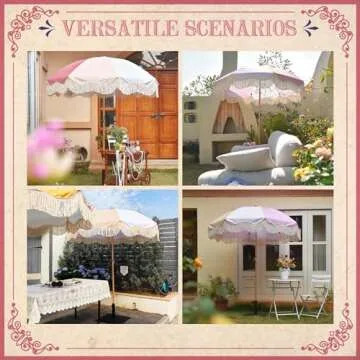 LAGarden 6Ft Fringe Patio Umbrella with Tassels & Carry Bag 50 / 60s Vintage Style Umbrella Wood Pink,Model: PS6-12