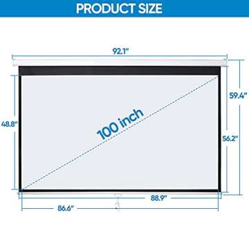 SUPER DEAL 100'' 16:9 HD Projection Screen Foldable Anti-Crease Portable Projector Movie Screen Manual Pull Down for Home Theater Presentation Education Outdoor Indoor Public Display