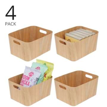 Stylish mDesign Wood Print Food Bin Box for Kitchen Storage
