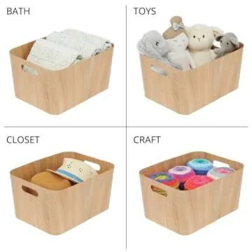 Stylish mDesign Wood Print Food Bin Box for Kitchen Storage