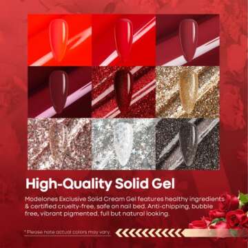Modelones Gel Nail Polish Set, 9 Colors Red Gold Solid Gel Polish Glitter Black Pudding Gel Upgraded...