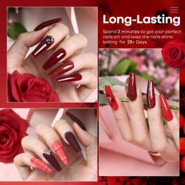 Modelones Gel Nail Polish Set, 9 Colors Red Gold Solid Gel Polish Glitter Black Pudding Gel Upgraded Crème Manicure Palette Soak Off LED Nail Art Kit Salon DIY Girls Mother's Day Gift W/Pro Nail Brush