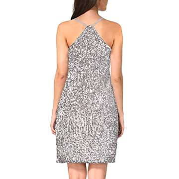 MANER Women's Glitter Sequin Dress Adjustable Spaghetti Strap Sparkle Party Dresses (Silver Grey, Sm...