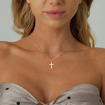 Moodear Dainty Cross Pendant Necklace - Simple Sterling Silver Satellite Chain Trendy Necklaces for ...