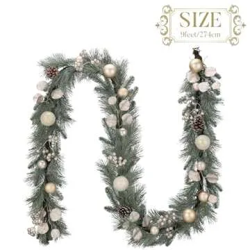 Valery Madelyn 9 feet Pre-Lit Christmas Garland with Lights for Mantle, Lighted Elegant Valentine’s Day Garland with White Gold Ball for Fireplace Table Centerpiece Holiday Party Wedding Decor