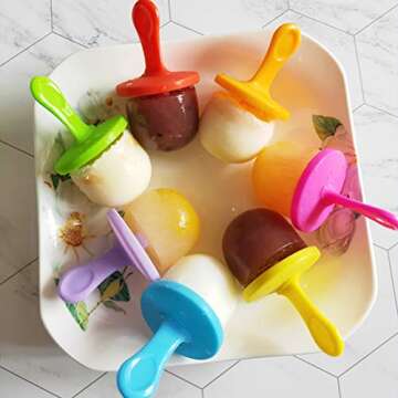 Mini Silicone Popsicle Mold, 7-cavity DIY Ice Pop Mold with Colorful Plastic Sticks, Popsicle Makers for Egg Bites, Lollipop and Ice Cream Mould, Baby Food Storage Container, Non-Stick Ice Cube Trays