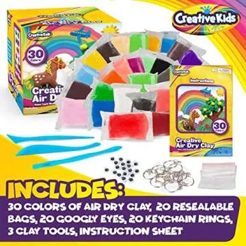 Creative Kids Air Dry Clay Kit - 30 Colors for Kids