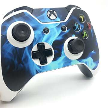 UUShop Protective Vinyl Skin Decal Cover for Microsoft Xbox One Blue Fire Flame(Upgraded)