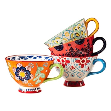 Bicuzat Hand-Painted Floral Pattern Large Capacity Ceramic Coffee Mug Jumbo Mug Tea Milk Cereal Mug ...