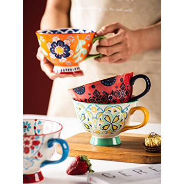 Hand-Painted Floral Coffee Mugs Set of 4 – Durable Porcelain