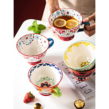 Hand-Painted Floral Coffee Mugs Set of 4 – Durable Porcelain