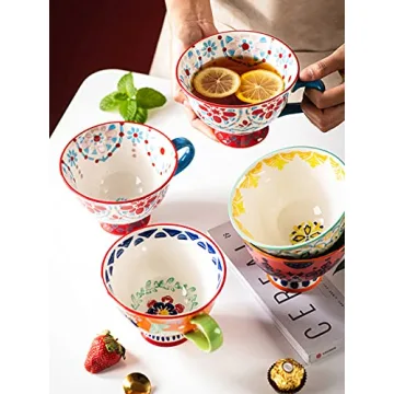 Hand-Painted Floral Coffee Mugs Set of 4 – Durable Porcelain