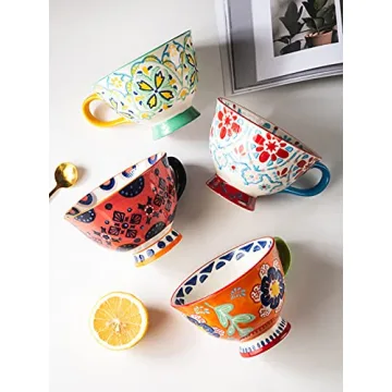 Hand-Painted Floral Coffee Mugs Set of 4 – Durable Porcelain