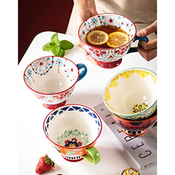 Hand-Painted Floral Coffee Mugs Set of 4 – Durable Porcelain
