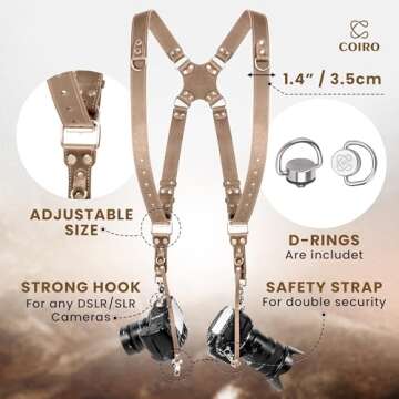 C Coiro Camera Harness for 2 Cameras – Dual Shoulder Leather Camera Strap – Double Camera Harnes...
