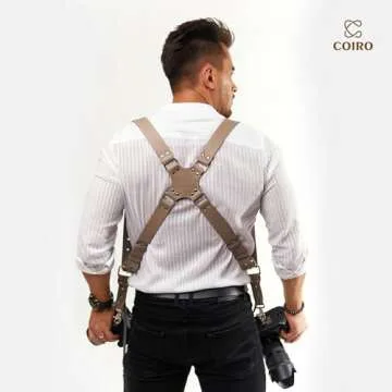 C Coiro Camera Harness for 2 Cameras – Dual Shoulder Leather Camera Strap – Double Camera Harness for DSLR/SLR, Camera Straps for Photographers of All Levels, Standard Straps/Color Beige