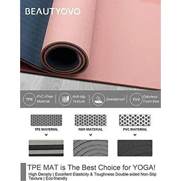 Yoga Mat with Strap, 1/3 Inch Extra Thick Double-sided Non Slip, Professional TPE Mats for Women Men, Workout Yoga, Pilates and Floor Exercises