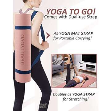 Yoga Mat with Strap, 1/3 Inch Extra Thick Double-sided Non Slip, Professional TPE Mats for Women Men, Workout Yoga, Pilates and Floor Exercises