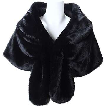 Caracilia Faux Fur Shawl Wrap Stole Shrug Winter Bridal Cover Up Black L CA95