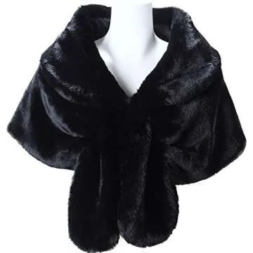 Caracilia Faux Fur Shawl Wrap Stole Shrug Winter Bridal Cover Up Black L CA95