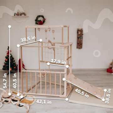 Woodandhearts Child's Sport Complex Scandinavian Trapezze Climber playstructures Made in EU Jungle Gym for Kids, Toddler Jungle Gym, Kids Ages 18 Months-6 Years Playground