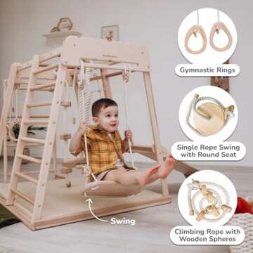 Woodandhearts Child's Sport Complex Scandinavian Trapezze Climber playstructures Made in EU Jungle Gym for Kids, Toddler Jungle Gym, Kids Ages 18 Months-6 Years Playground