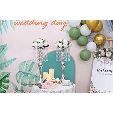 Set of 10 Metal Crystal Wedding Centerpiece Vases Silver Flower Arrangements Stand for Anniversary D...