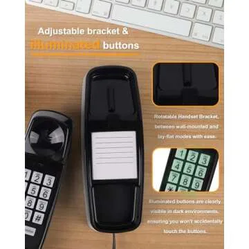 Mcheeta Wall Phone Design Landline Phone with Corded, Loud Volume, Flashing Light and Large Button, Desk and Wall Mounted Analog Phone for Home, Black