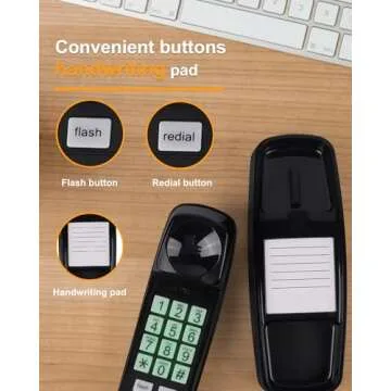 Mcheeta Wall Phone Design Landline Phone with Corded, Loud Volume, Flashing Light and Large Button, Desk and Wall Mounted Analog Phone for Home, Black