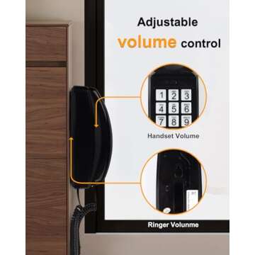 Mcheeta Wall Phone Design Landline Phone with Corded, Loud Volume, Flashing Light and Large Button, Desk and Wall Mounted Analog Phone for Home, Black