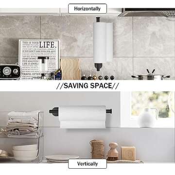 Paper Towel Holders for Kitchen,Paper Towels Bulk- Self-Adhesive Under Cabinet,Both Available in Adhesive and Screws,Stainless Steel Paper Towel Roll Rack (1, Bright Black)