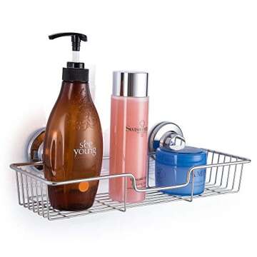 SANNO Suction Cup Shower Caddy with Hooks,Powerful Suction Cup Bathroom Shower Caddies,Bath Shelf St...