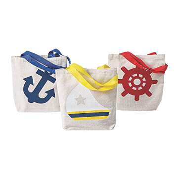 Fun Express Small Nautical Tote Bags - Perfect for Beach and Party Supplies - Set of 12