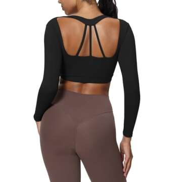 Aoxjox Leah Long Sleeve Crop for Women Deep V Half Cutout Workout Cropped T Shirt Top (Black, Medium)
