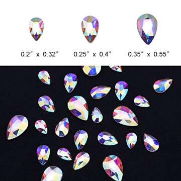 Tisslan 100pcs Crystal AB Foiled Pear Shape Flatback Rhinestone 3 Sizes Mix Nail Art Stones Decorations Jewels for DIY Supplies