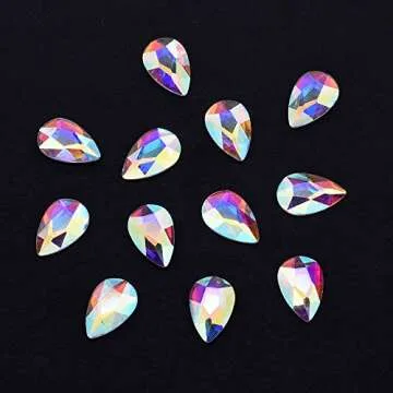 Tisslan 100pcs Crystal AB Foiled Pear Shape Flatback Rhinestone 3 Sizes Mix Nail Art Stones Decorations Jewels for DIY Supplies