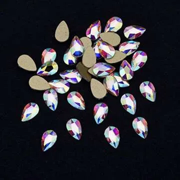 Tisslan 100pcs Crystal AB Foiled Pear Shape Flatback Rhinestone 3 Sizes Mix Nail Art Stones Decorations Jewels for DIY Supplies