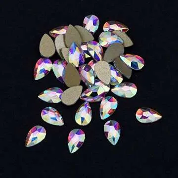 Tisslan 100pcs Crystal AB Foiled Pear Shape Flatback Rhinestone 3 Sizes Mix Nail Art Stones Decorations Jewels for DIY Supplies