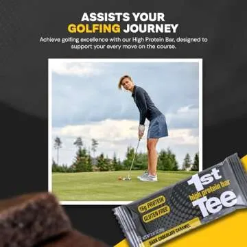 1st Tee High Protein Bar 12 Pack Golf Protein Energy Bars | High Protein and Delicious Dark Chocolate Caramel Flavor | Gluten Free Snack Bar| Including 16 grams of Protein and 3 grams of Sugar